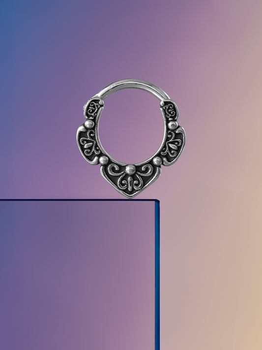 Beads and embossed Sterling Silver Septum Nose Ring