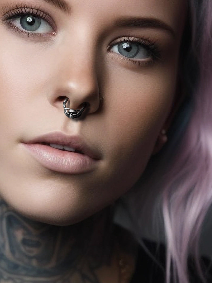 Hand-caught Skull Sterling Silver Septum Nose Ring