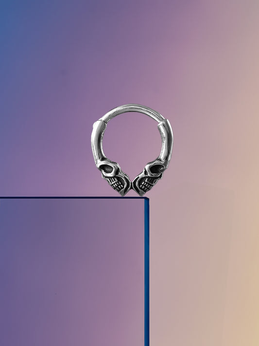 Sterling Silver Two Skulls Septum Nose Ring